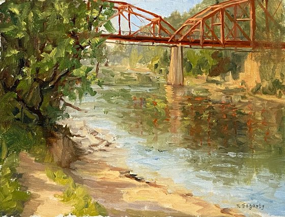 Red Bridge Reflections plein air