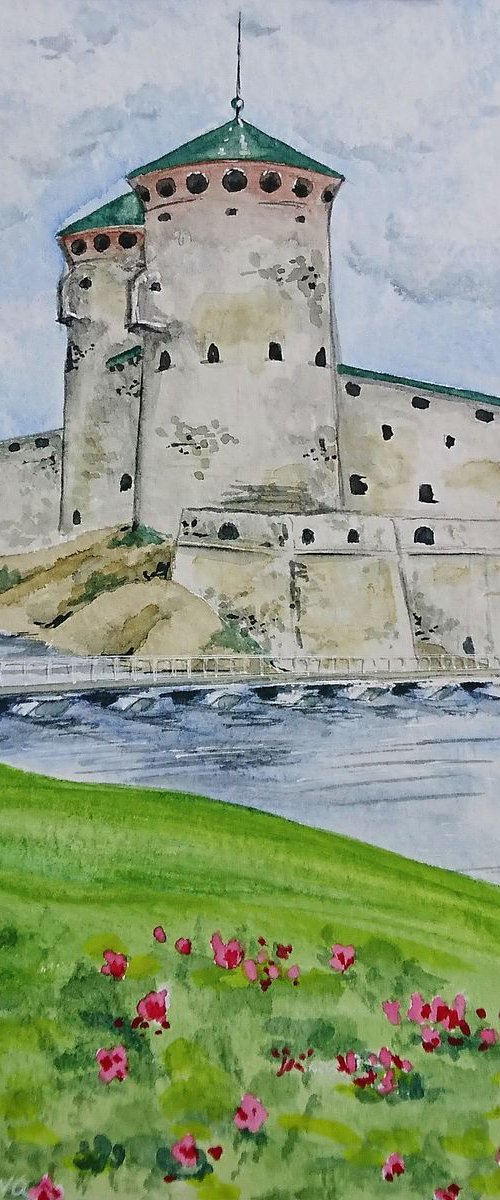 The Olavinlinna Castle #2. Original cityscape watercolor painting by Svetlana Vorobyeva. by Svetlana Vorobyeva