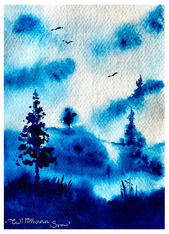 Blue misty forest.
