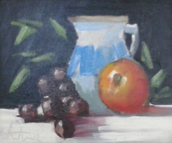 still life fruit and china jug