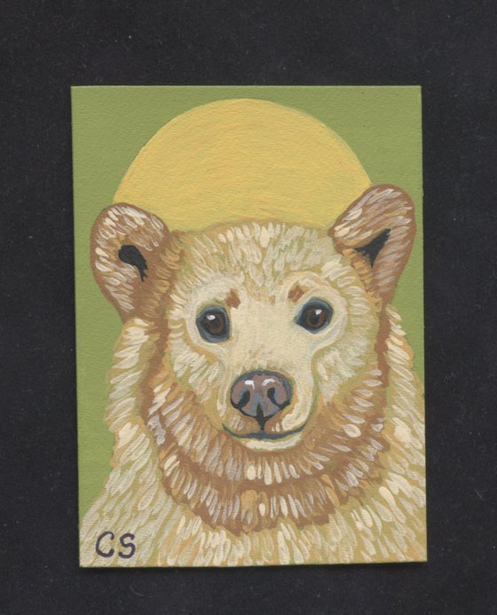 ACEO ATC Original Miniature Painting Kermode Spirit Bear Wildlife  Art-Carla Smale