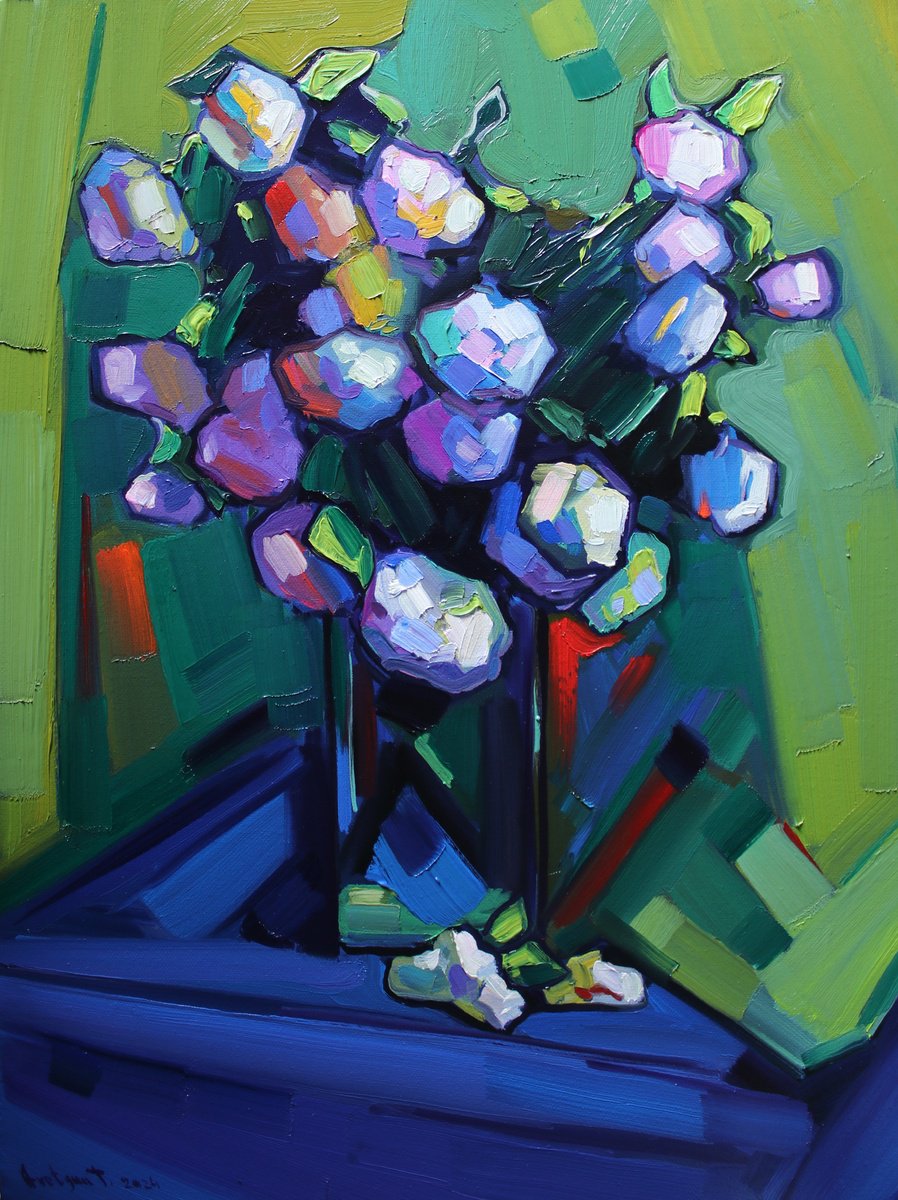 Impressionistic Still Life Oil Painting By Tigran Avetyan, 18 X 24", Flowers, Original Artwork