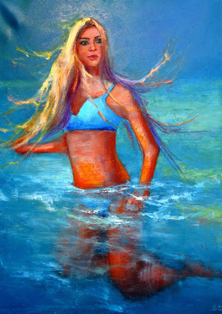 Gold & Azure: The Sea Breath By Lumina Studio, 20 X 28, Artwork For Sale On Artfinder