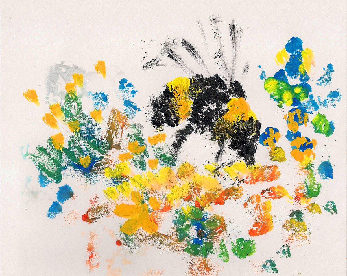 Bumblebee art 3 - To Bee or not to bee -Mixed media on paper 8.25x 6.75 by Asha Shenoy