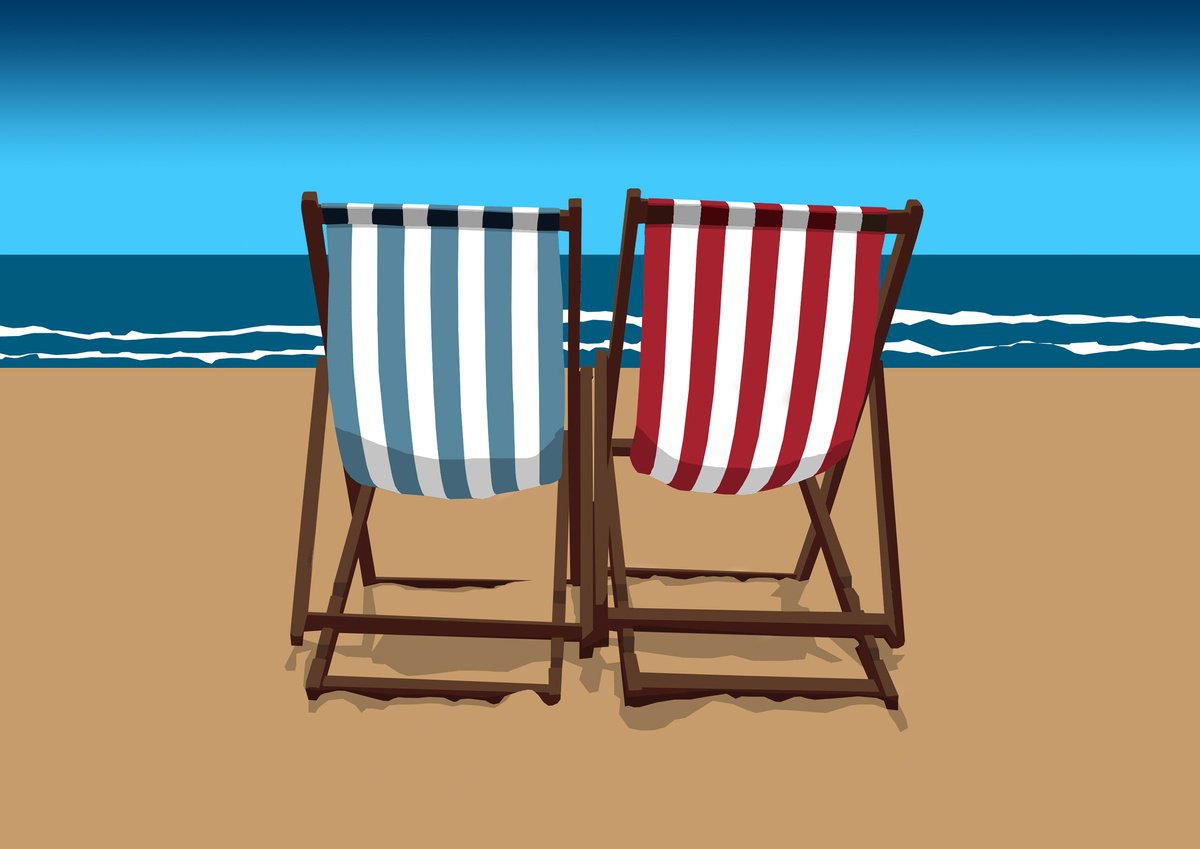 Illustrative Landscape Giclee Print By Nick Sellers, 17 X 12", Deckchairs, Original Artwork