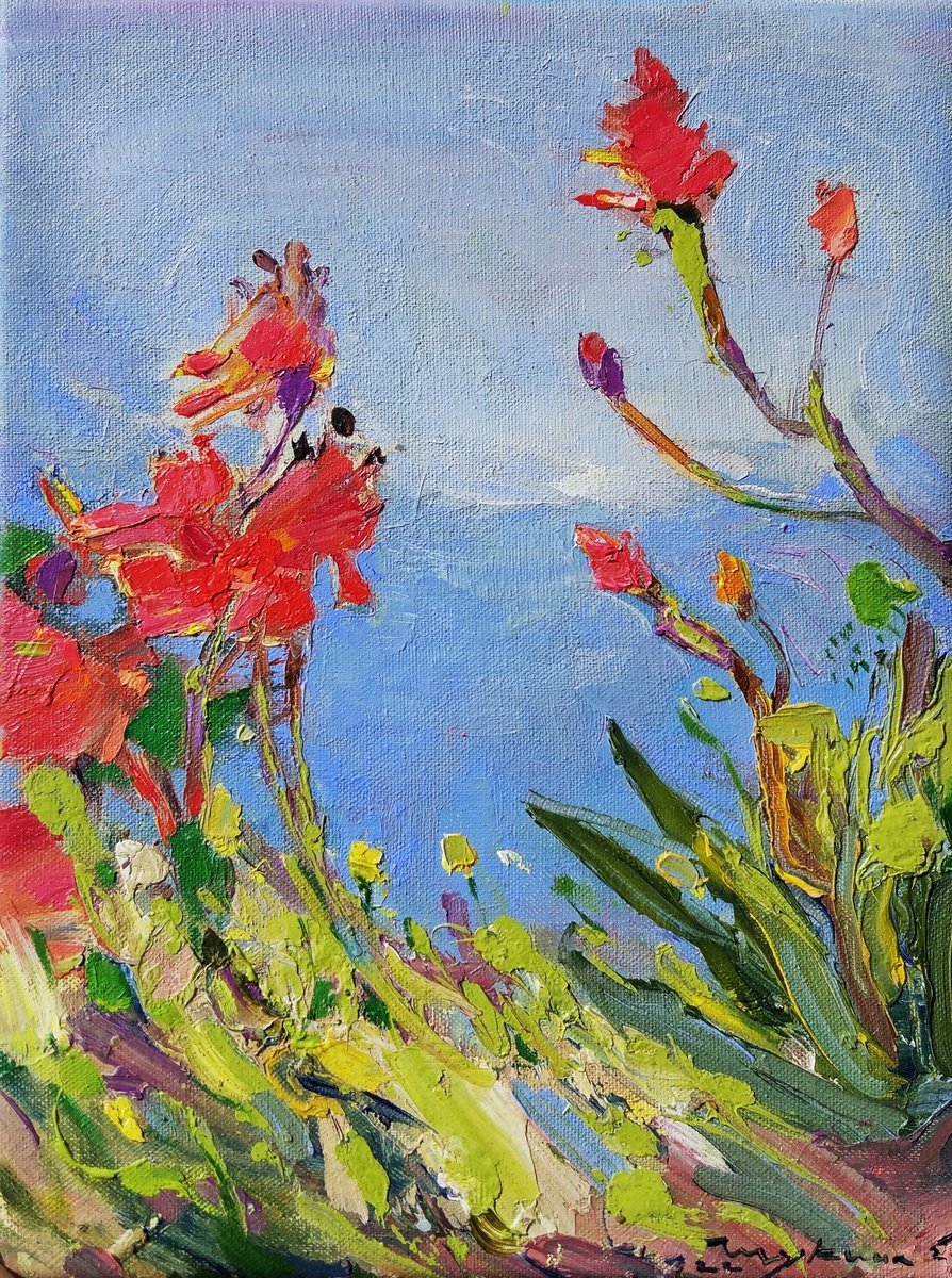 Impressionistic Landscape Oil Painting By Helen Shukina, 7 X 9, A Moment Of Summer. Fiumicino, Original Artwork