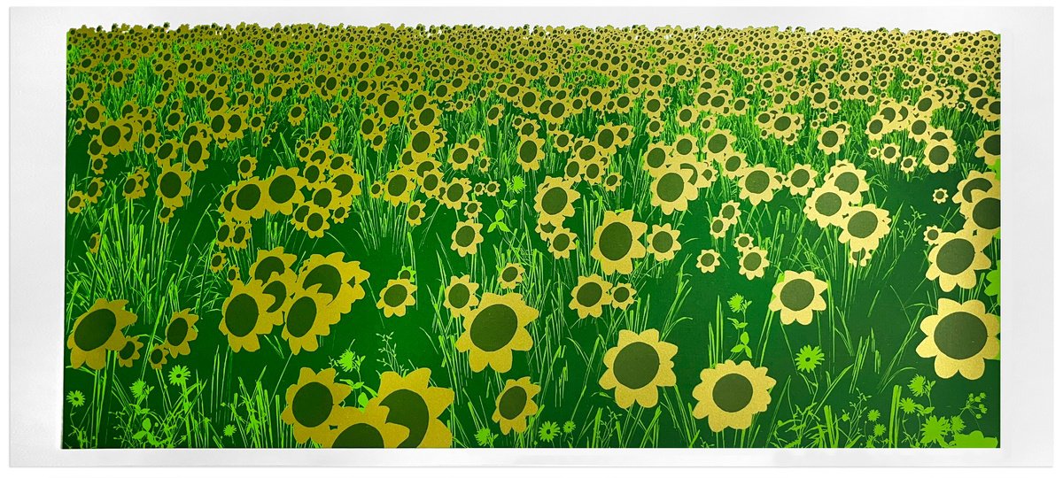 Impressionistic Landscape Screenprint By Chris Keegan, 31 X 14, Sunflowers, Original Artwork