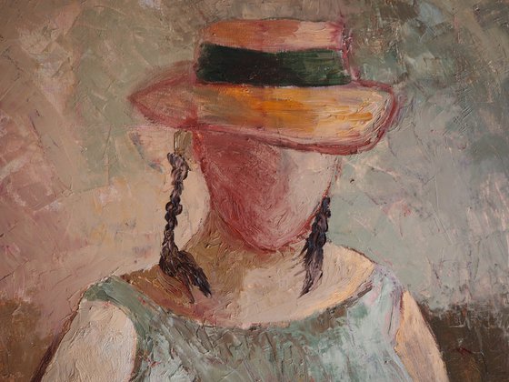 Cup of Coffee. Lover - Original Faceless Woman Portrait on Canvas