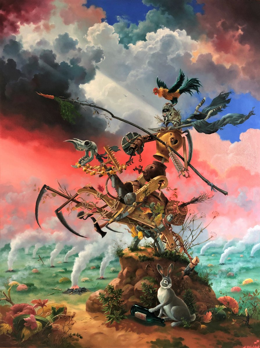 Photorealistic Botanical Oil Painting By Alexander Mikhalchyk, 35 X 47, Allegory Of War!, Original Artwork