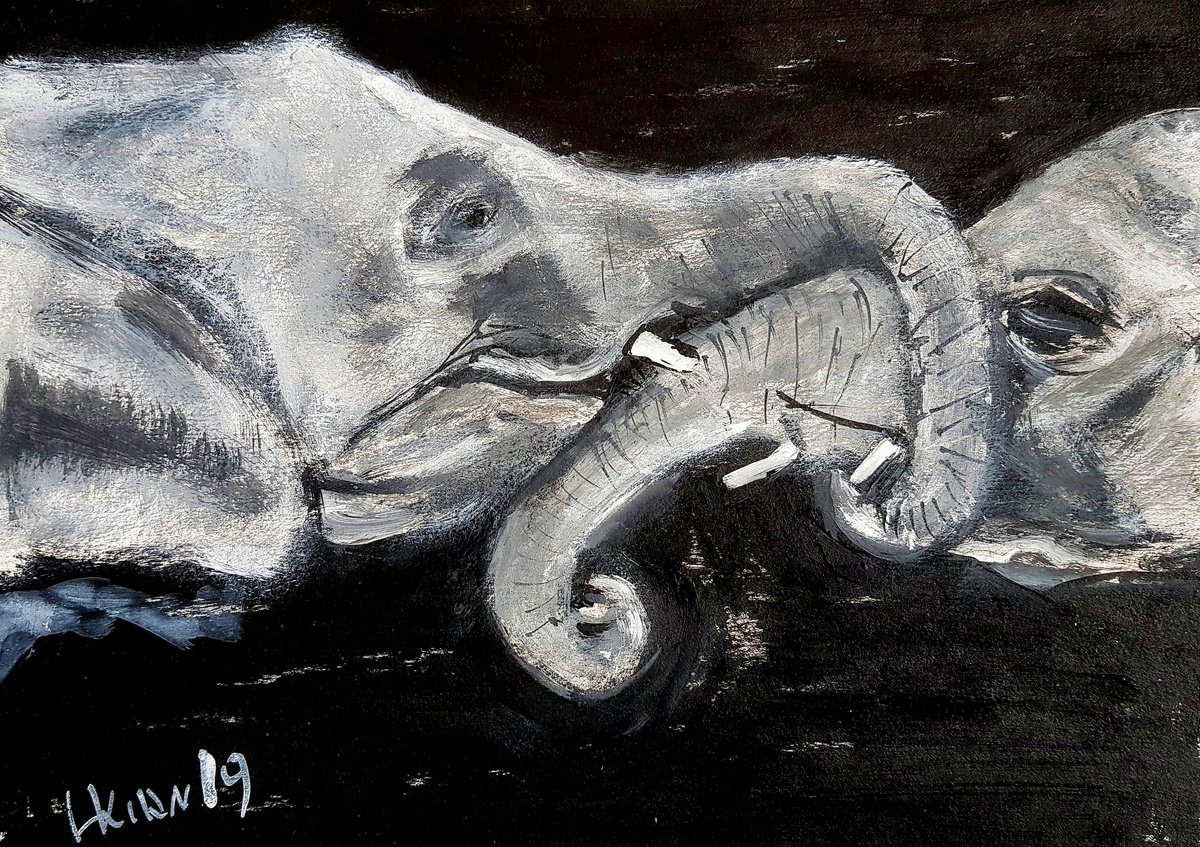 Impressionistic Animal Acrylic Painting By Leonid Kirnus, 11 X 8", Love, Original Artwork