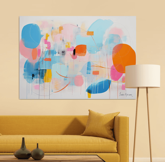 Tender blue, pink and orange abstract 18122310