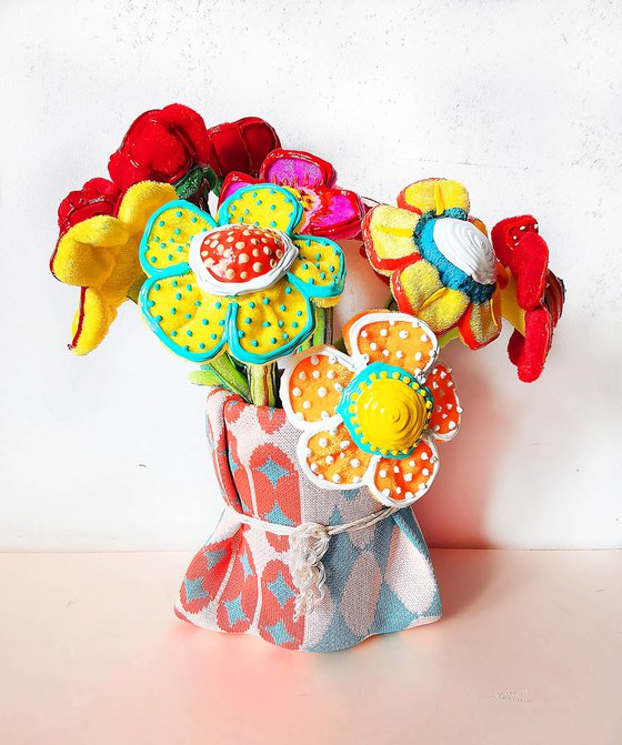 Plush velvet flowers in vase