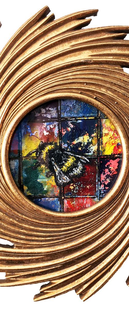 "Blending In" - Original PMS Bee Micro Painting - 9.5" x 9.5" by Preston M. Smith (PMS)
