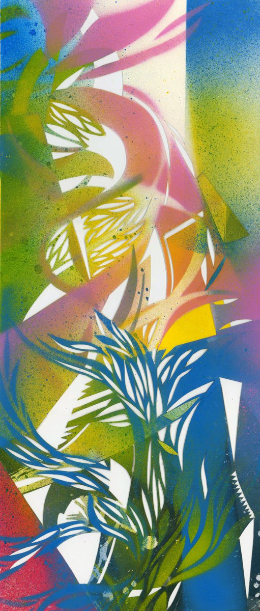 Organic Abstract Collage By Alfred Ng, 9 X 20, Autumn Reed, Abstract Papercut Collage, Original Artwork