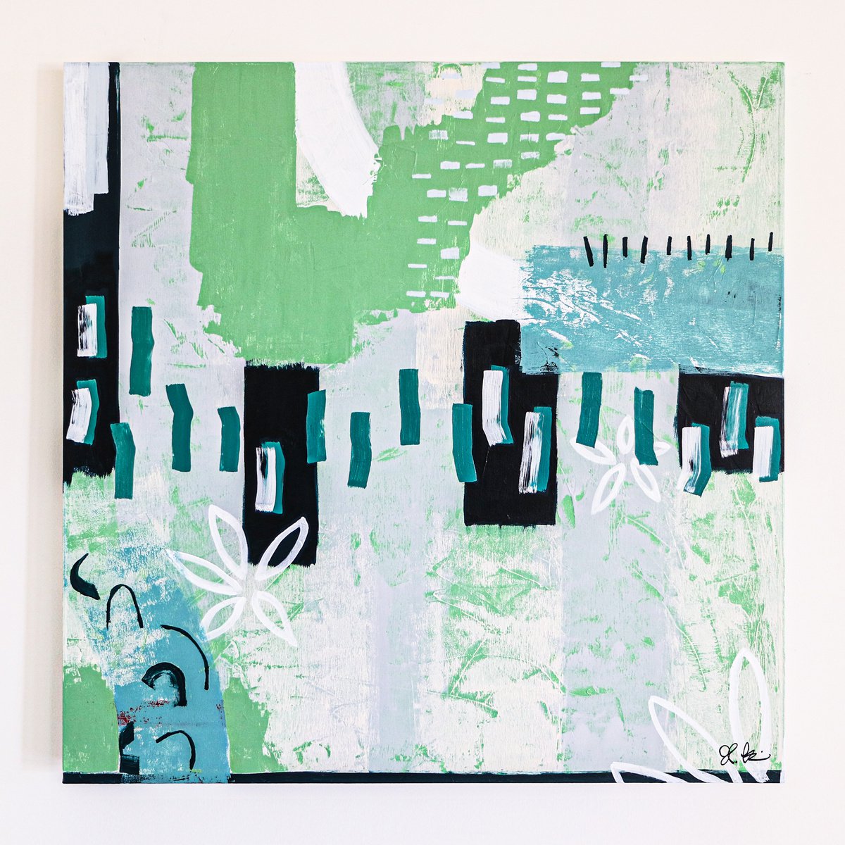 Abstract Painting - Green sentimental (Original, 40x40 | 101x101 cm) by Hyunah Kim