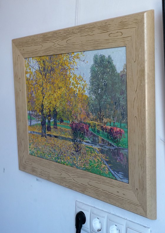 A boulevard in Maryino in the rain. October