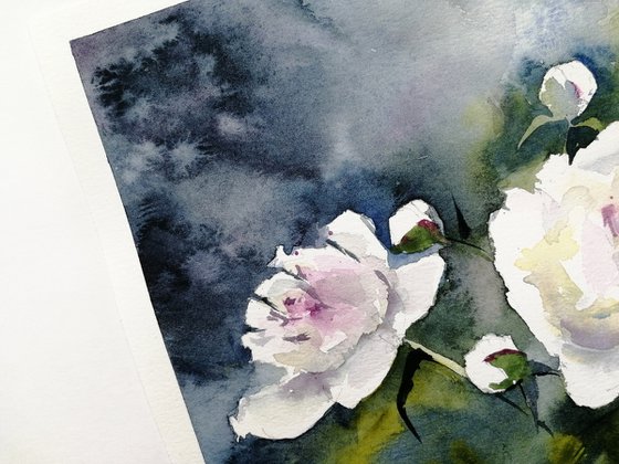 White peony flowers painting