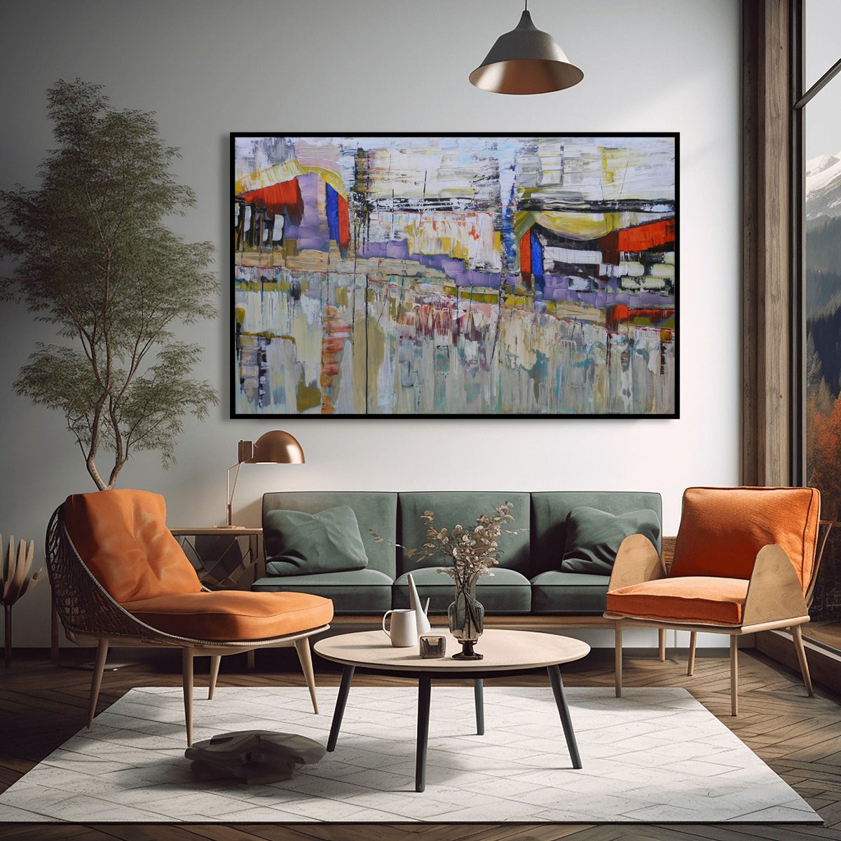 Organic Abstract Acrylic Painting By Loretta Kaltenhauser, 60 X 36", The Bazaar, Original Artwork