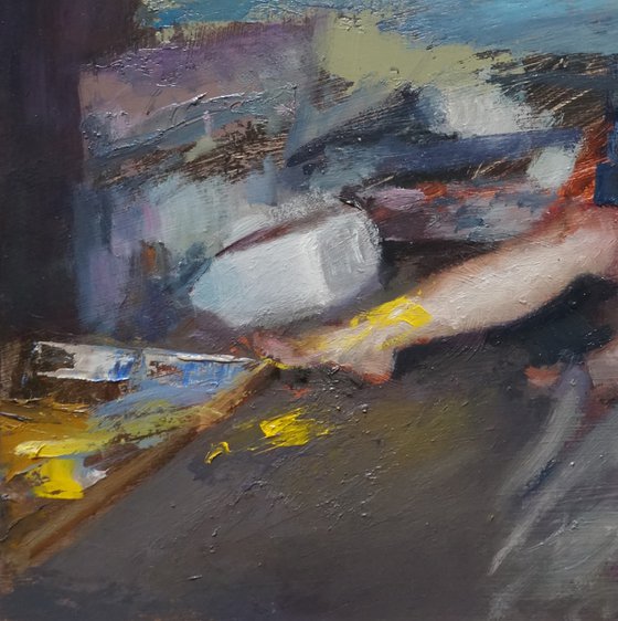 The foot in the yellow paint