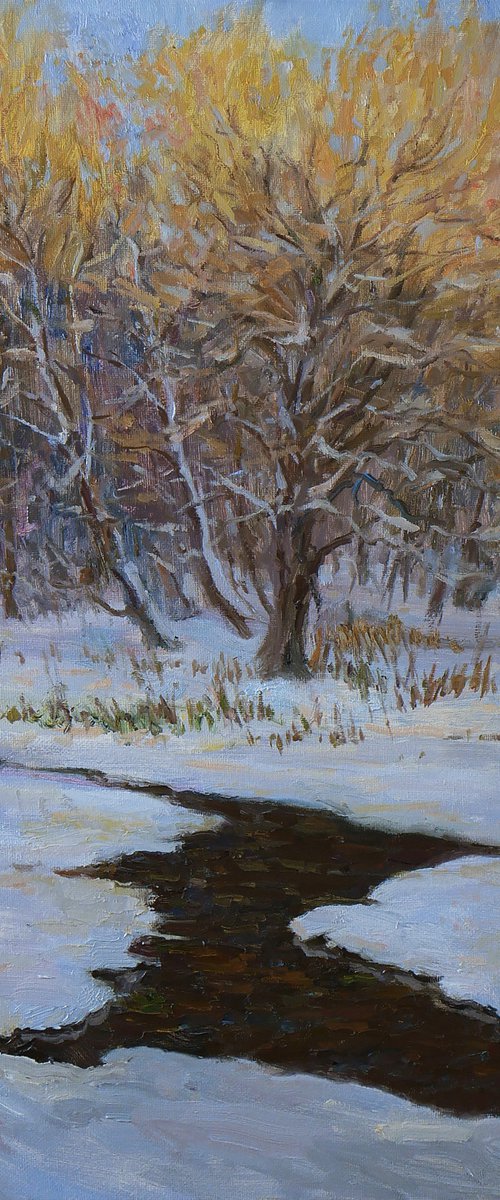 Winter river landscape painting by Nikolay Dmitriev