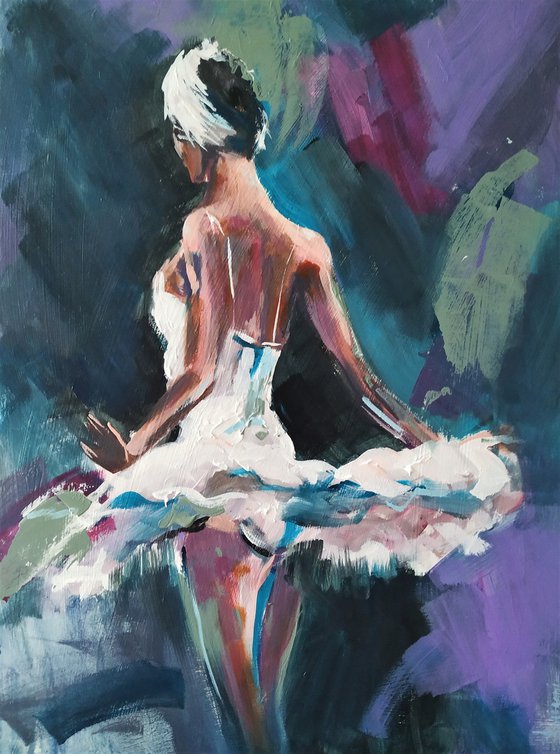 Backstage series  Οn pointe I-Ballerina- woman Painting on MDF