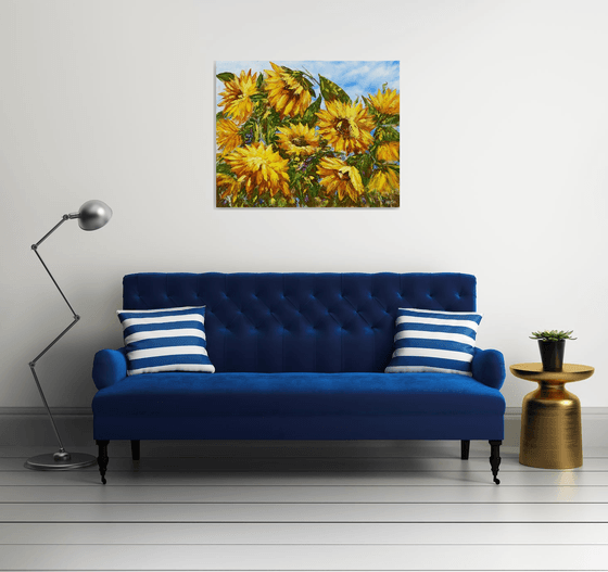 Sunflowers (100x80cm, oil painting, palette knife)