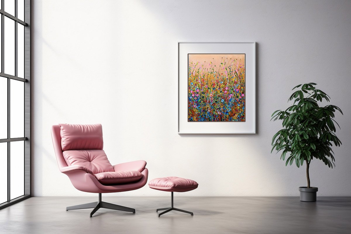 Organic Botanical Painting By Vishalandra Dakur, 14 X 14", Abstract Wild Flowers, Original Artwork