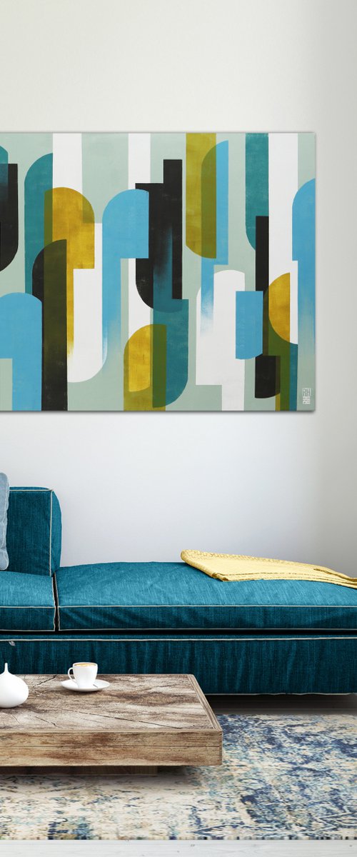 Traffic Blue & Blue XL - 140x90cm - Large Painting -  Abstract Canvas - 12J by Ronald Hunter