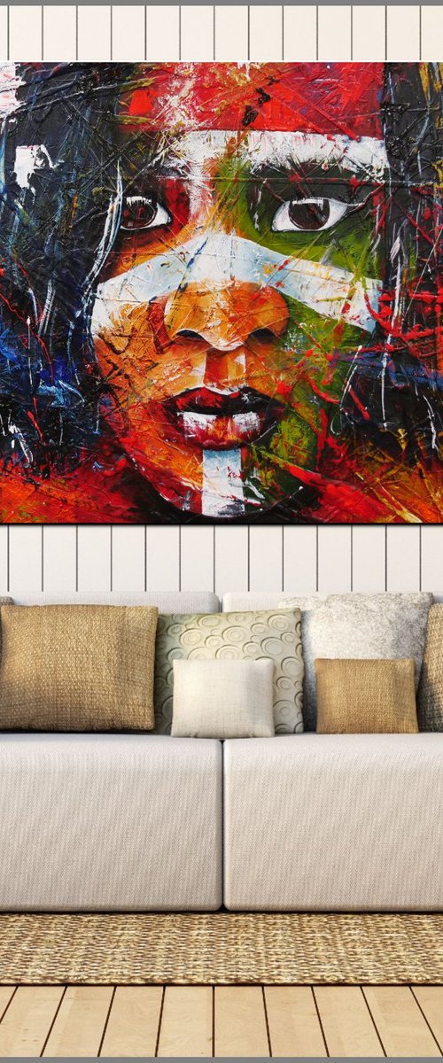 Stripe 190cm x 100cm Aboriginal Warrior Textured Abstract Realism Art by Franko