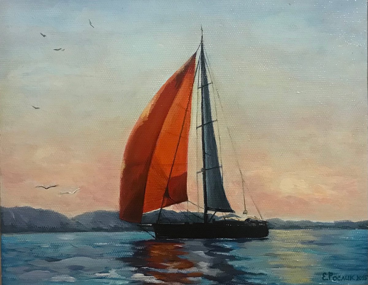 Original oil painting Scarlet sail - 30x24 cm (2015) by Evgeniya Roslik