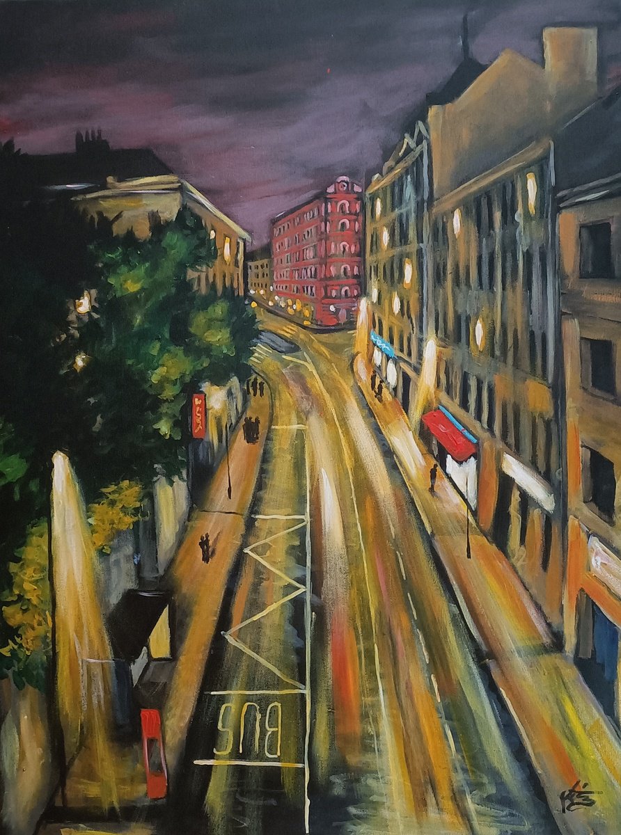 Urban And Pop Landscape Acrylic Painting By Tiziano Marasco, 24 X 31", Husitska Ii - Forgotten Prague Series, Original Artwork