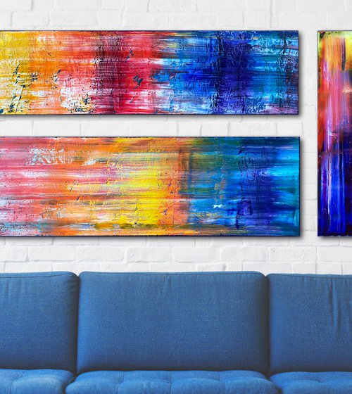 "The Speed Of Color" - FREE SHIPPING - Original PMS Large Oil Painting Triptych on Recycled Wooden Panels - 60 x 28 inches by Preston M. Smith (PMS)
