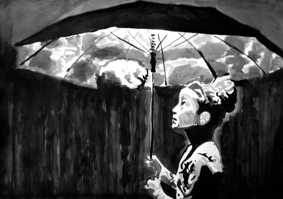 Girl with umbrella / 42 x 29.7 cm