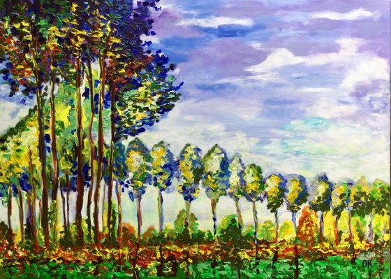 Poplars trees, autumn, inspired by Claude Monet