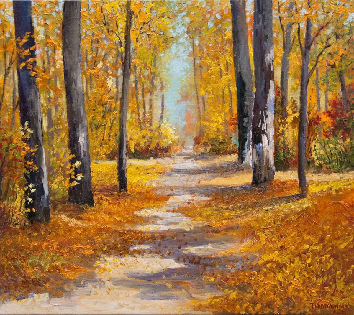 Autumn forest. Oil painting. Fall landscape. Original Art. 14 x 16in. by Tetiana Vysochynska