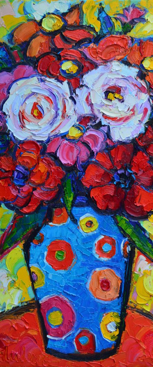 COLORFUL WILD ROSES IN POLKA DOTS VASE by ANA MARIA EDULESCU