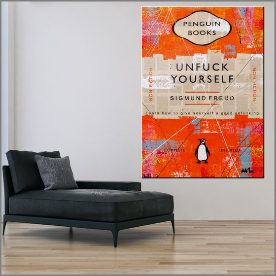 Relax and Unfuck 140cm x 100cm Unfuck Yourself Book Page Textured Urban Pop Art