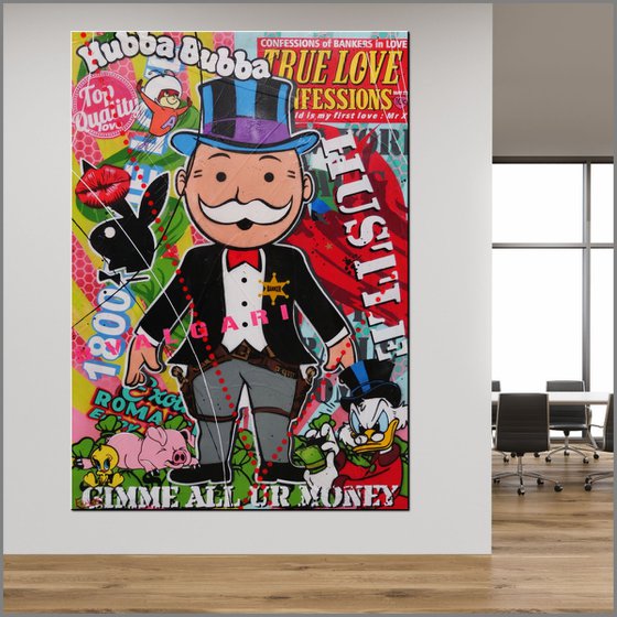 Hubba Bubba Banker 140cm x 100cm Monopoly Man Textured Urban Pop Art