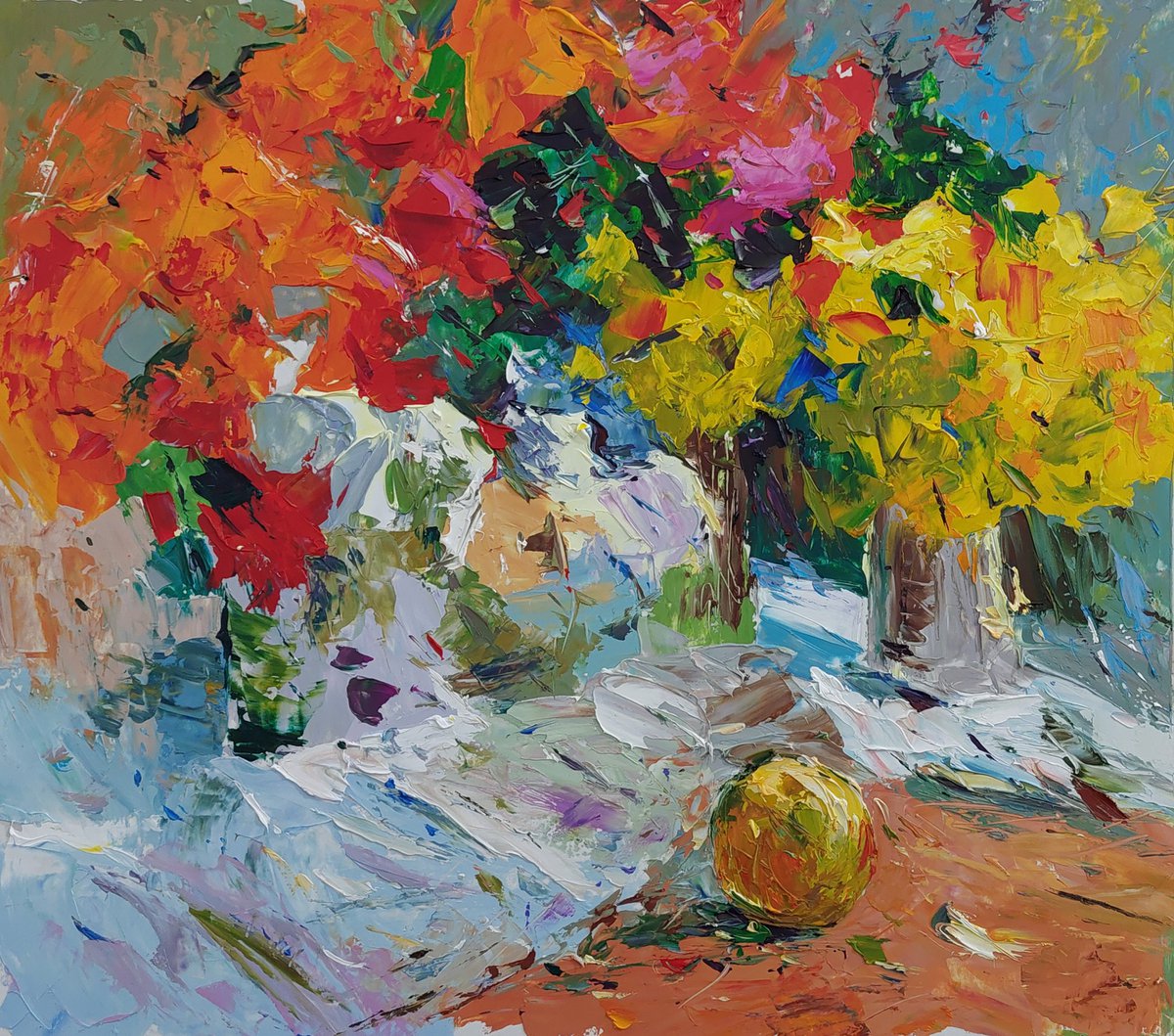 Abstract still life (43x49cm, oil on cardboard, palette knife) by Andranik Harutyunyan