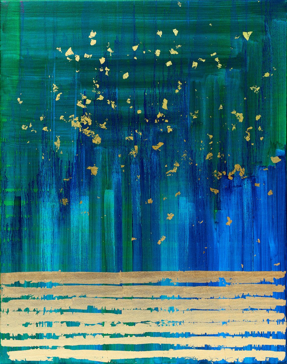 Geometric Abstract Oil Painting By Nataliia Sydorova, 30 X 37", Polar Night, Original Artwork