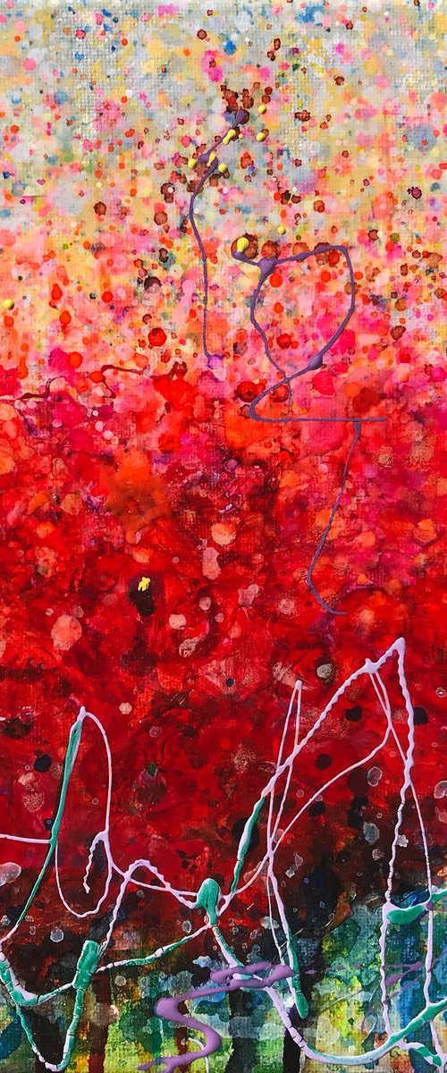 Abstract Poppy Field   #2  10 "X 10" X 0.5"  by @OLenaArt by Lena Owens at OLena Art