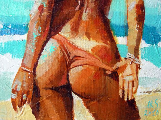 SUMMER MOOD (Beautiful girl Summer Beach scene Oil Painting Portrait)