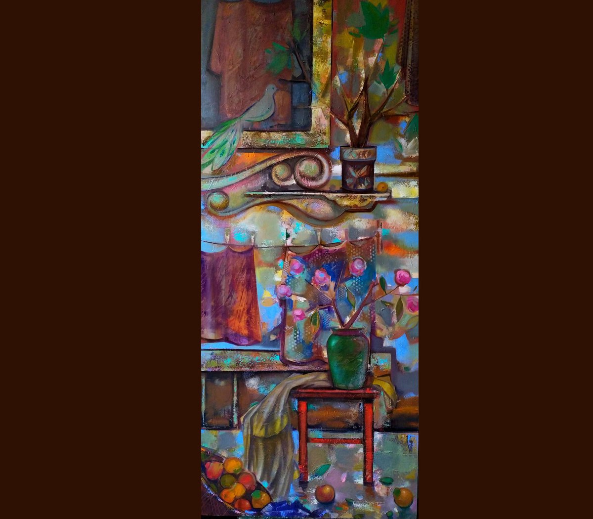 Impressionistic Still Life Oil Painting By Seyran Mejanyan, 30 X 69", Spring, Original Artwork