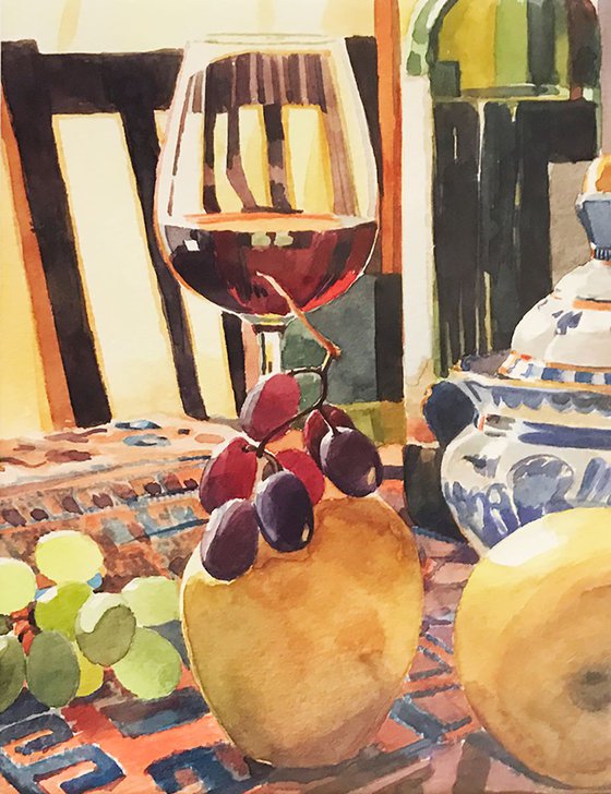 Still-life with grapes and wine