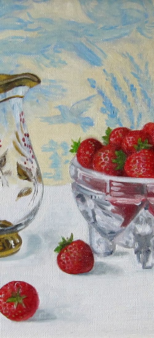 Glass jug and Strawberries by Sophie Colmer-Stocker