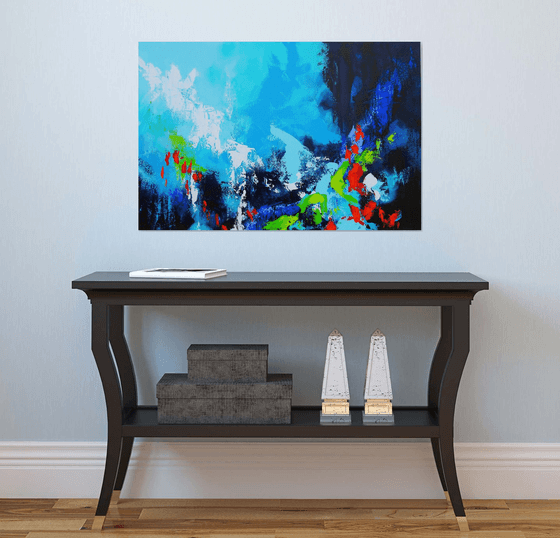 Large Abstract Landscape Painting. Abstract Flowers. Modern Floral Textured Art