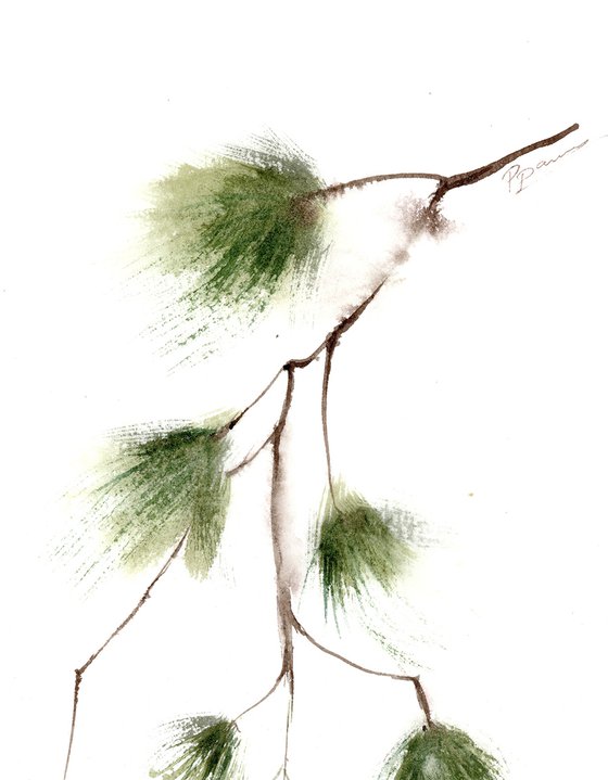 Set of 2 Pine Branches - Original watercolor paintings