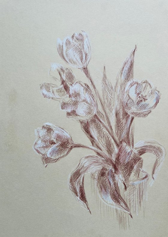 French tulips #1 . Original pencil drawing. 2020