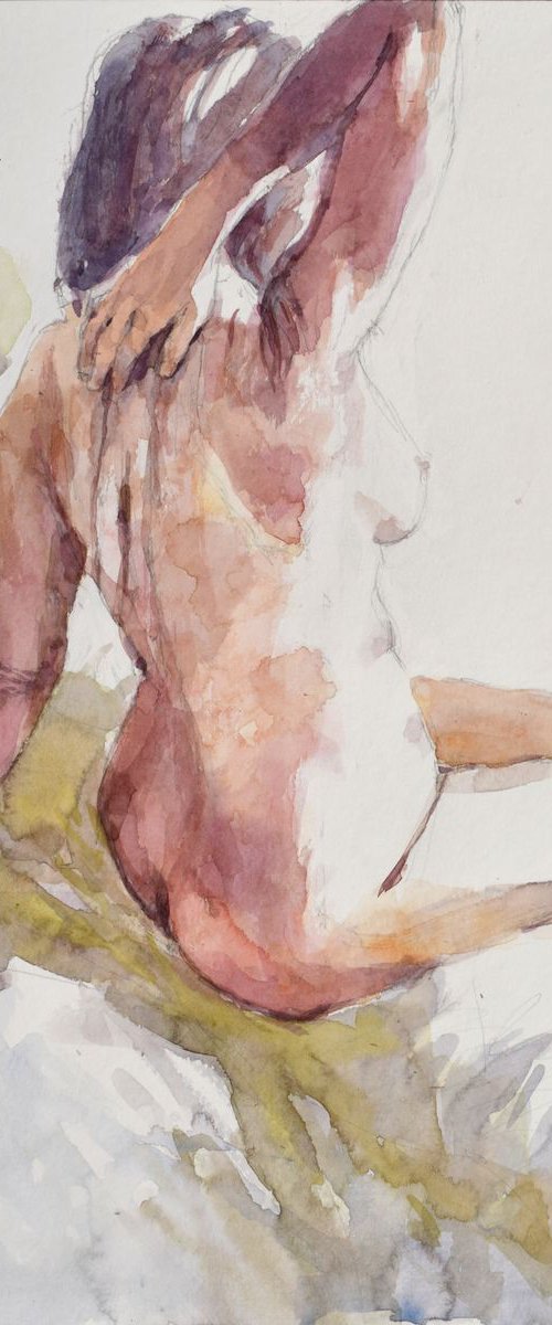 Nude back study 2 by Goran Žigolić Watercolors