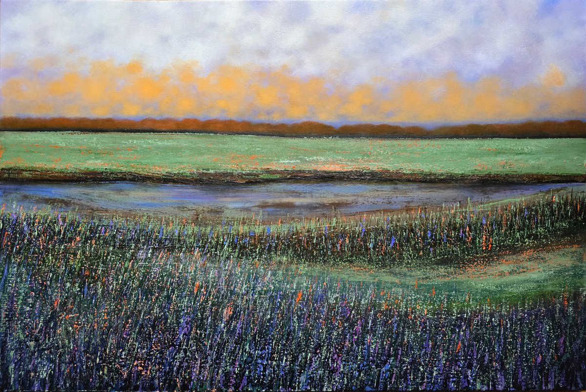 Impressionistic Landscape Oil Painting By Faith Patterson, 36 X 24, Quiet Field Ii, Original Artwork